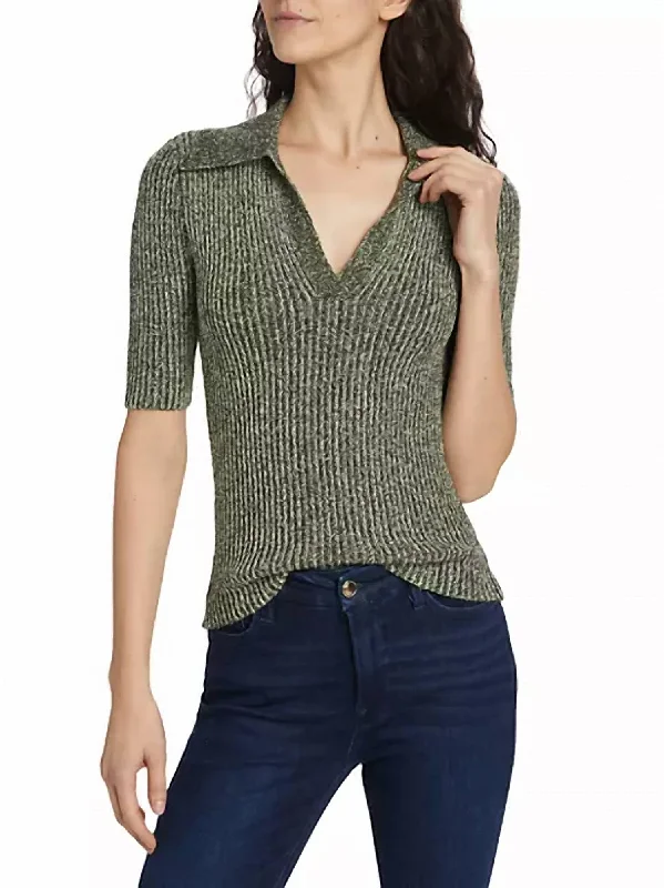 Trendy Fashion For Women Gracey Marled Boucle Knit Polo Top In Griffith Luminary Marl