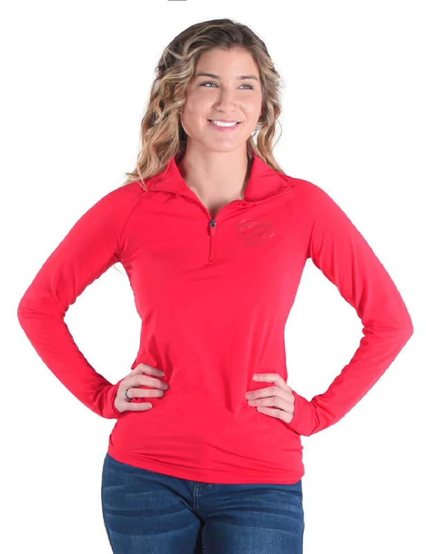 Last Chance Sale Cowgirl Tuff Womens Cooling UPF Bright Red Nylon L/S Shirt