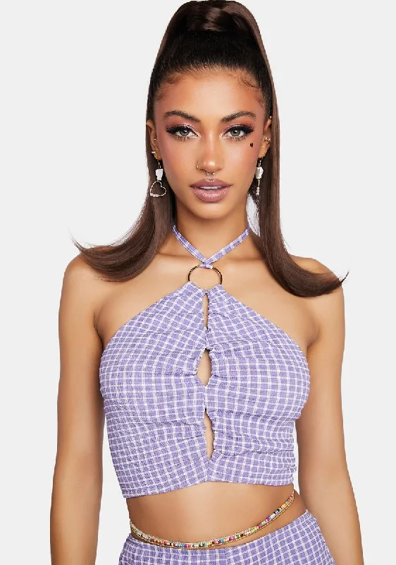 Graceful Drape Grape Halter Crop Top