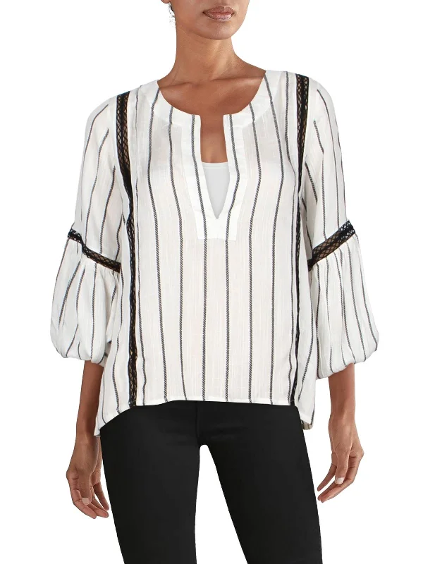 Day To Night Styles Sigrid Womens Striped V-Neck Blouse