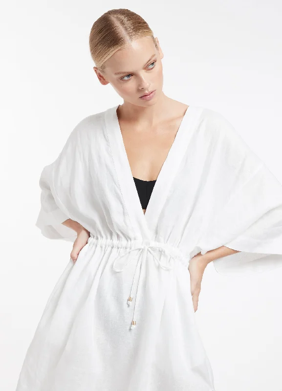 Special Occasion Wear Jetset Gather Front Kaftan - White