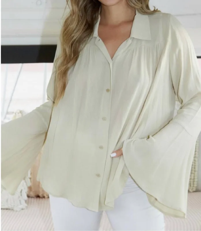 Evening Elegance Button Down Blouse In Beige