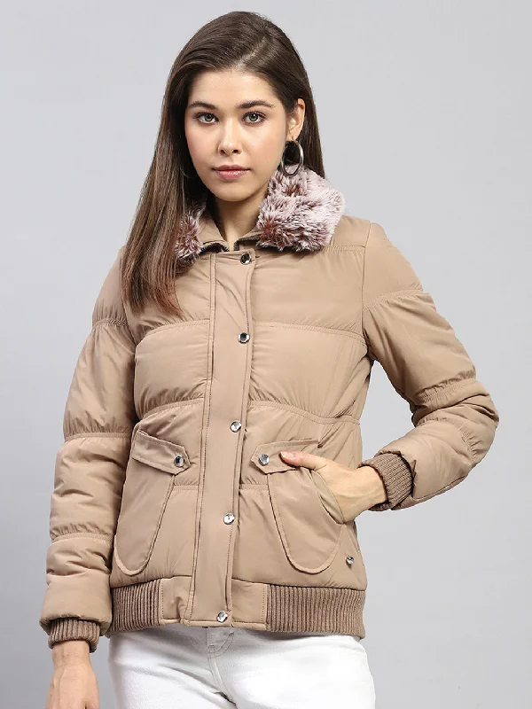 Fast Fashion Favorites Women Beige Solid Collar Full Sleeve Jacket