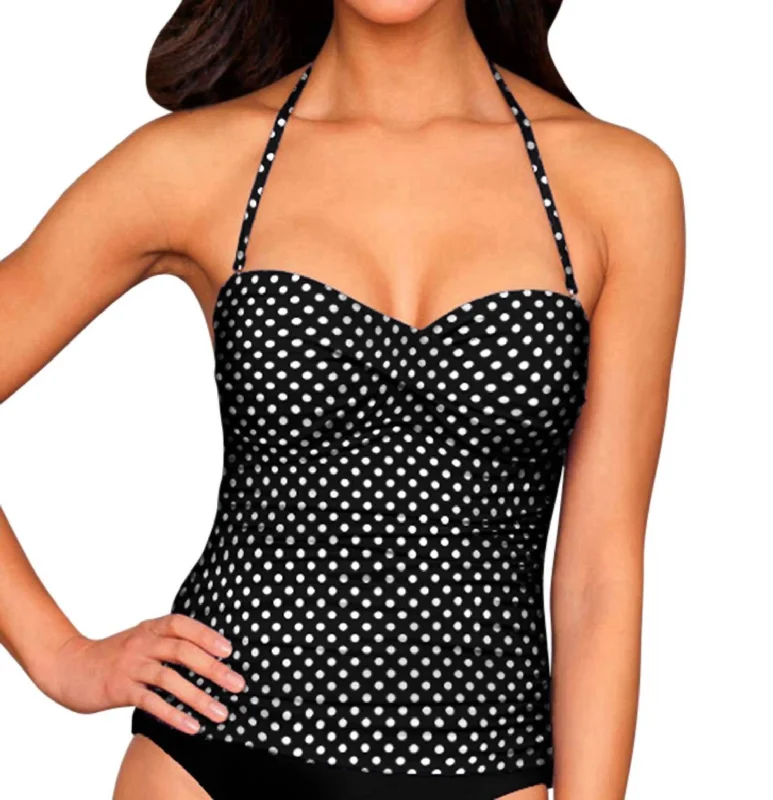 Cottagecore Rustic Charm Style Twist Front Bandeau Tankini Top In Dot