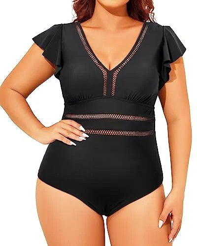 Wardrobe Essentials Plus Size Tummy Control Swimsuits Ruffle Swimwear