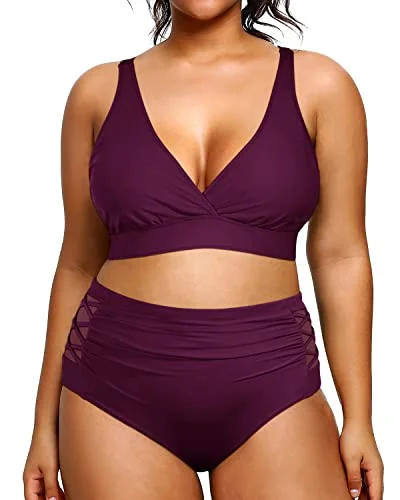 Inspired By You, Designed For You Plus Size Bikini High Waisted Two Piece Bathing Suit Tummy Control-Maroon