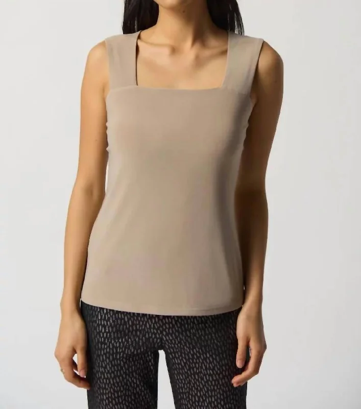 Trend Forward Women's Wear Classic Square Neck Cami In Latte