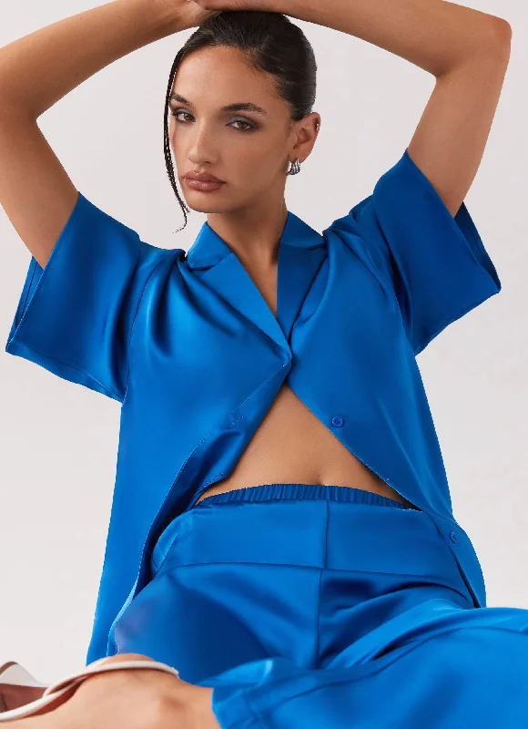 Elegant Clothing Palm Cove Satin Shirt - Cobalt