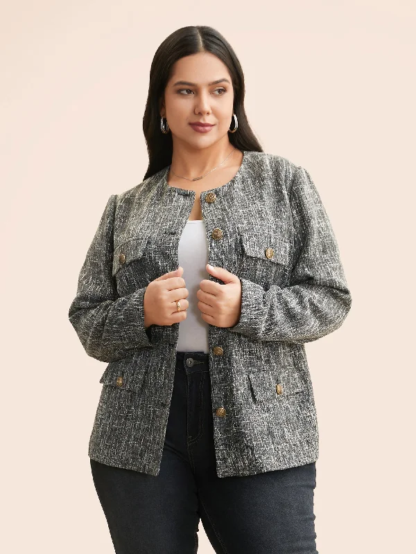 Comfort First Women's Fashion Tweed Button Up Flap Pocket Jacket