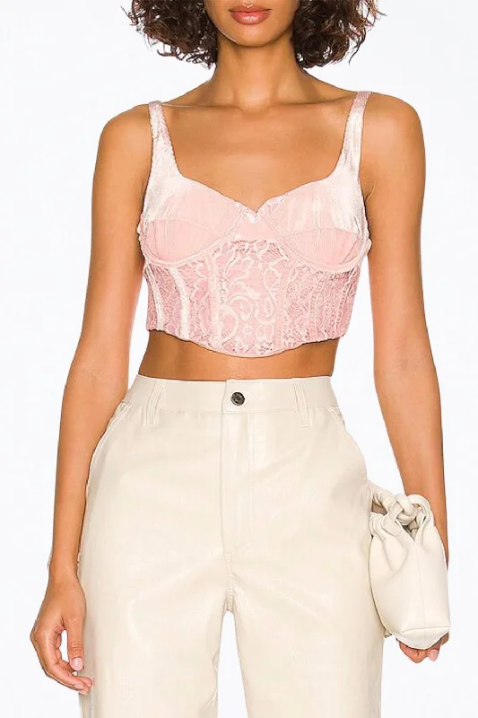 Budget Saver Ama Velvet Ribbed Corset Top In Apricot Blush