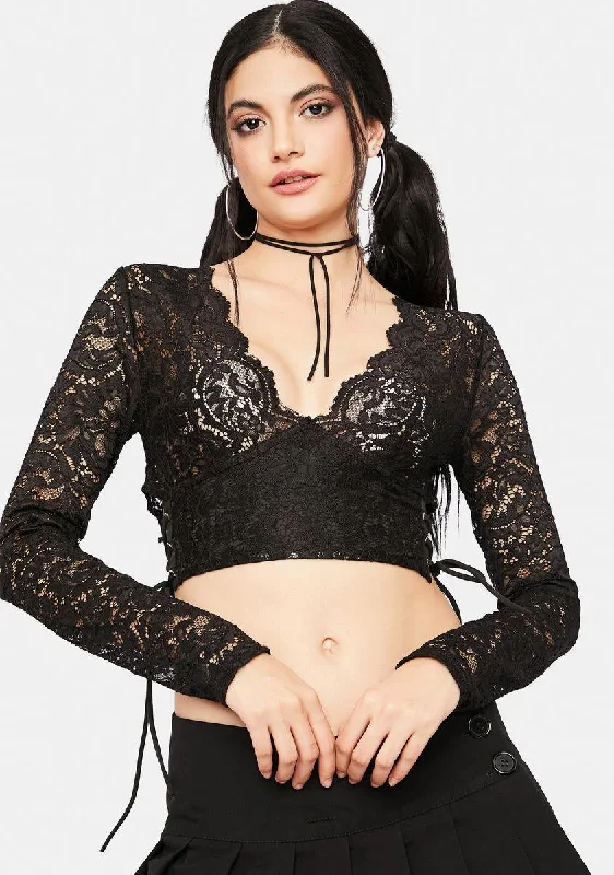 Fashion Forward Femme Midnight Flash Of Fantasy Lace Crop Top