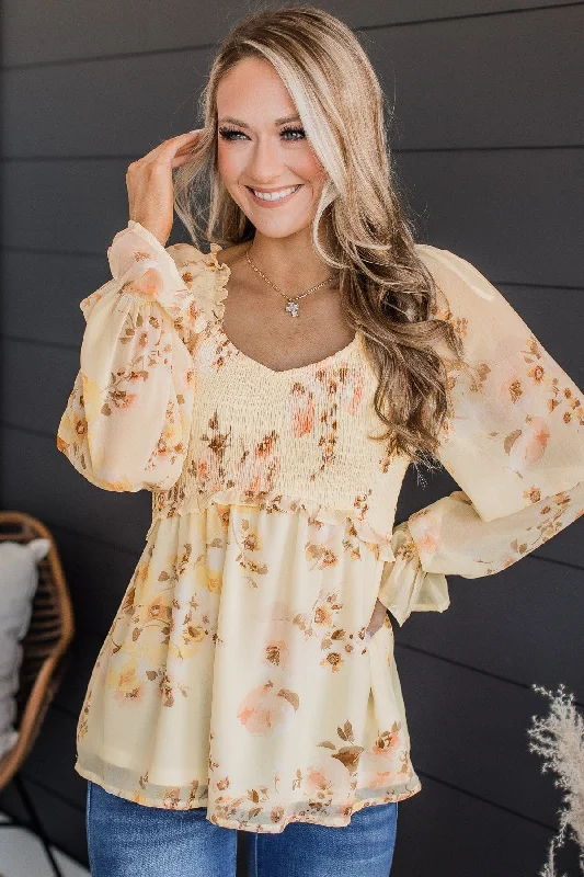 Amazing Prices On The Styles You Love Finding Yourself Floral Babydoll Top- Light Yellow Amazing Prices On The Styles You Love Finding Yourself Floral Babydoll Top- Light Yellow