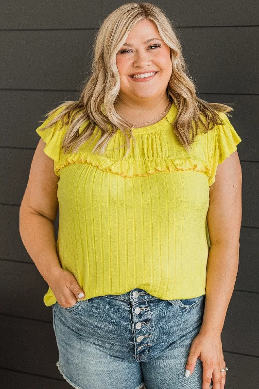 Unleash Your Fashion Amaze Me Knit Ruffle Top- Bright Yellow
