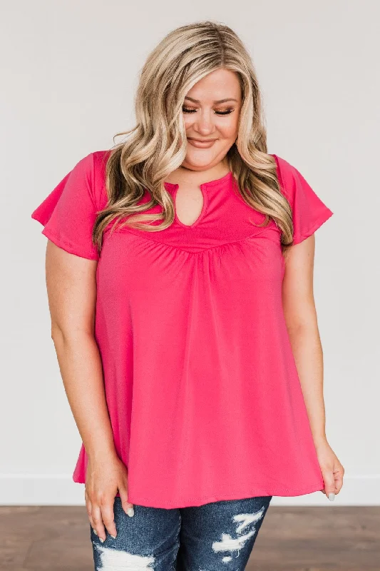 Hot Picks Strive For Excellence Notch Top- Fuchsia