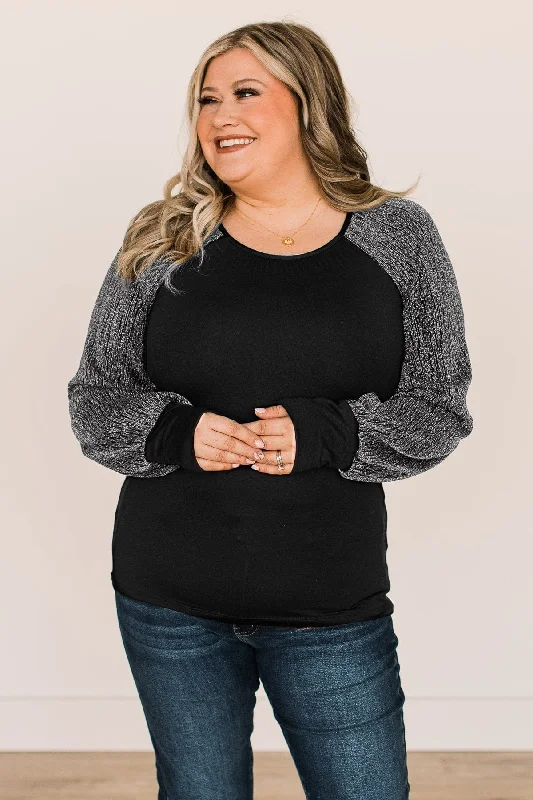 Special Offers About Last Night Shimmer Sleeve Top- Black & Silver