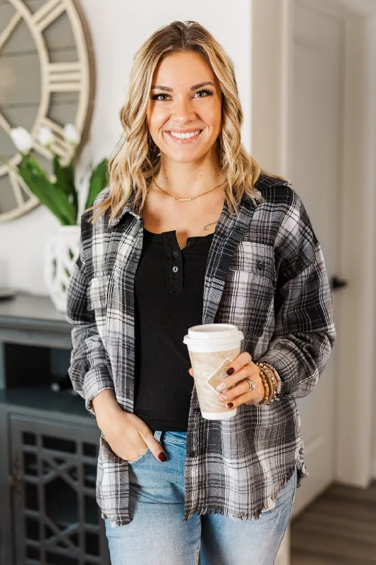 Best Prices Of The Season Coming Through Frayed Plaid Top- Grey & Black