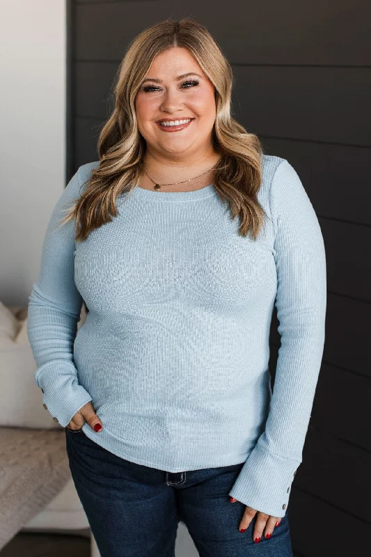 Seasonal Trends Dreams Of Forever Ribbed Top- Sky Blue