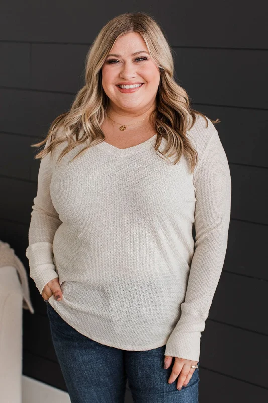 Premium Style Know The Ropes V-Neck Top- Cream