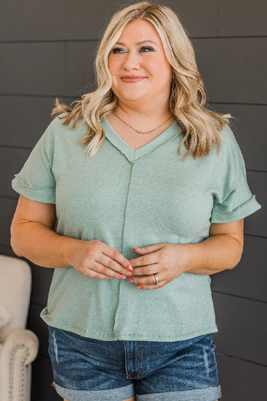 Cozy Chic Promotions New Possibilities V-Neck Top- Sage