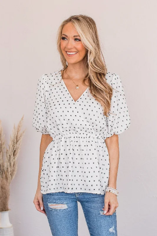 Flash Sales Think Happy Thoughts Swiss Dot Top- White