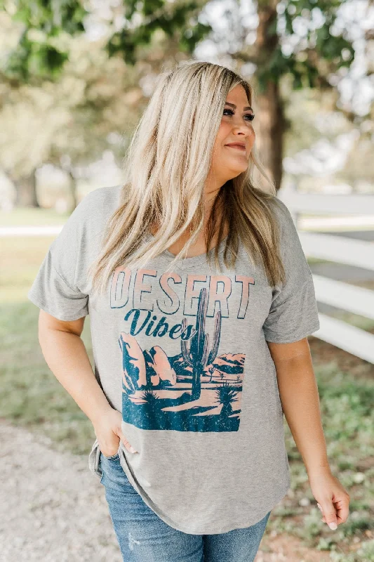 Boutique Styles "Desert Vibes" Landscape Graphic Top- Grey