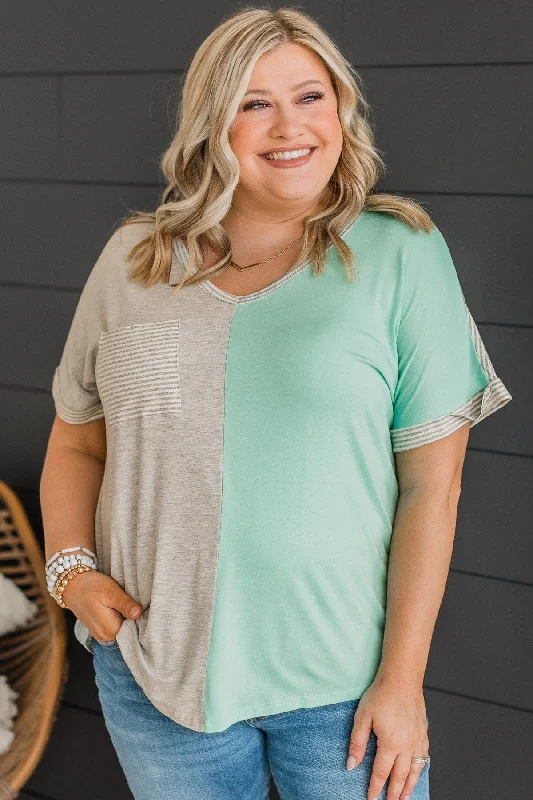 Summer Deals Told You So Color Block Top- Heather Grey & Mint Blue
