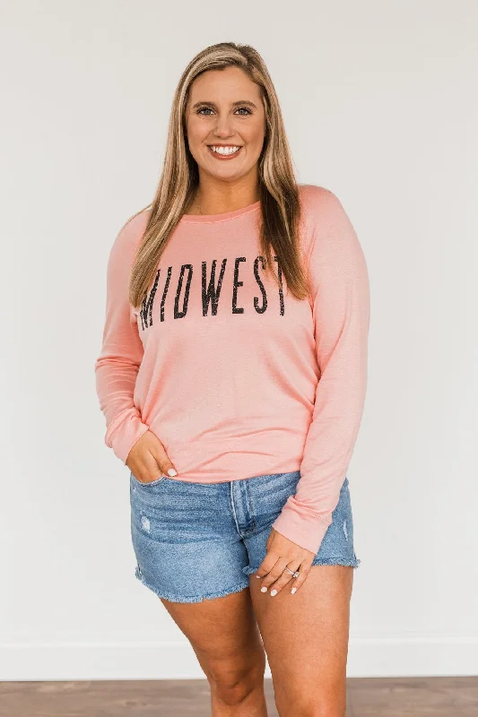 Cozy Chic Promotions "Midwest" Long Sleeve Graphic Top- Light Pink