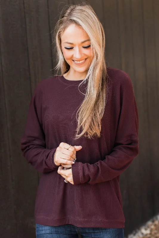 Fashion Forward Express It All Knit Pullover Top- Dark Plum