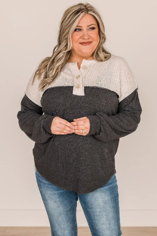 Hurry – Weekend Sale Ends Soon Give It Your All Color Block Top- Ivory & Charcoal