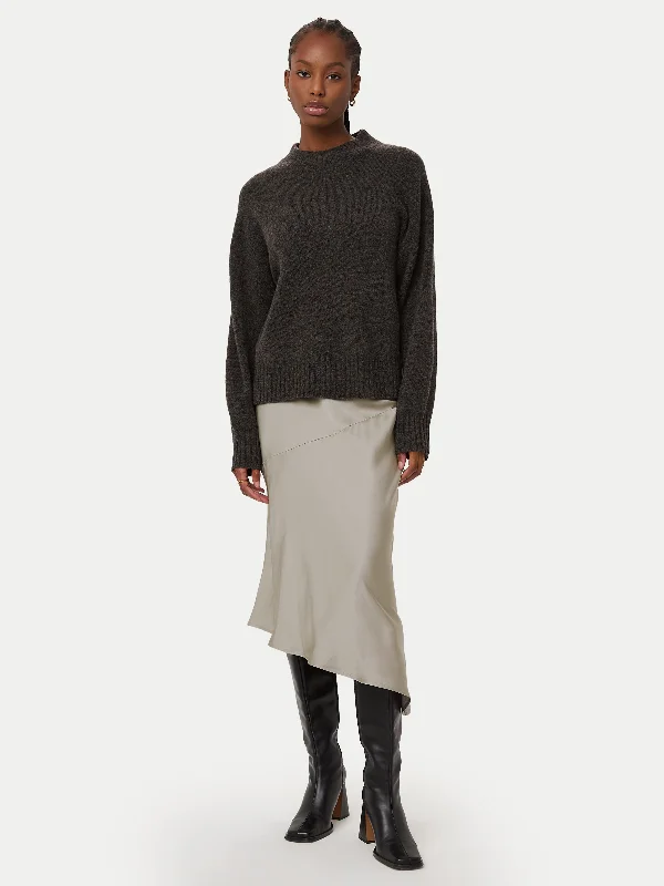 Feminine Elegance The Asymmetrical Midi Skirt  in Light Grey