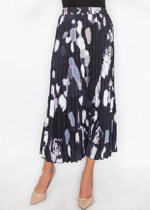 Discount Extravaganza Abstract Pleated Black Midi Skirt