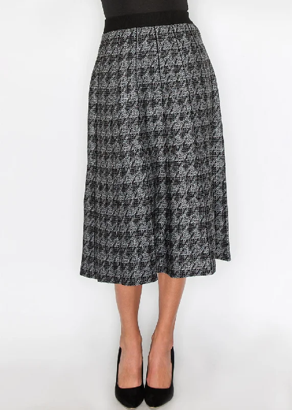 Preppy Style Black Houndstooth Flair Skirt