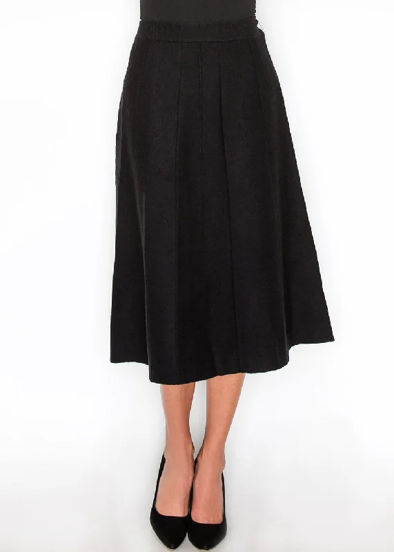 Flash Sale Black Pleated Knit Midi Skirt