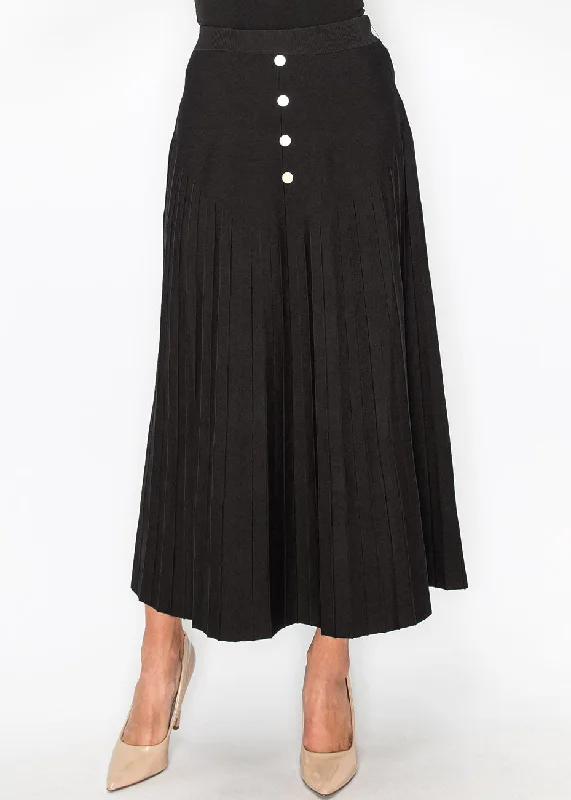 Exquisite Women's Wear Sale Black Pleated Skirt with Button Accents