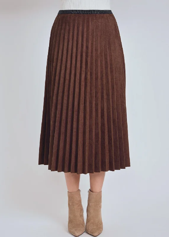 All Season Basics Discount Brown Pleated Suede Midi Skirt