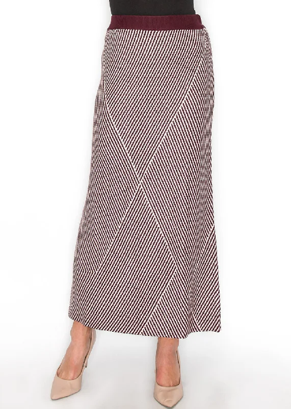 Hot Trends Burgundy & White Patterned Maxi Skirt