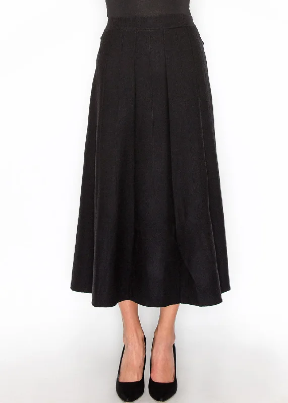 Spring Fashion Classic A-Line Black Pleated Midi Skirt