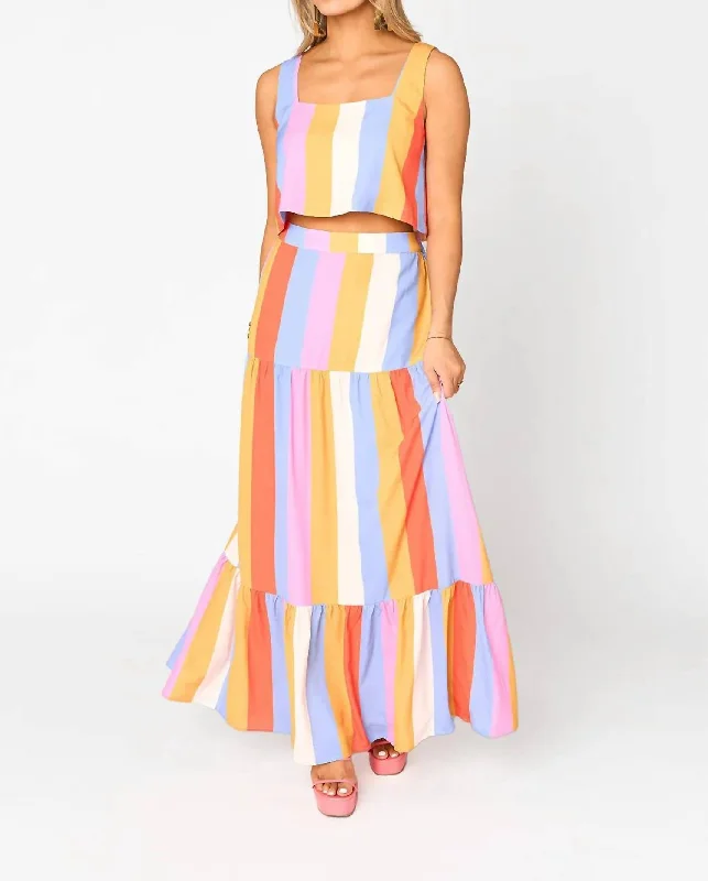 Elegant Clothing Cookie Pool Boy Stripe Skirt Set In Multi Color