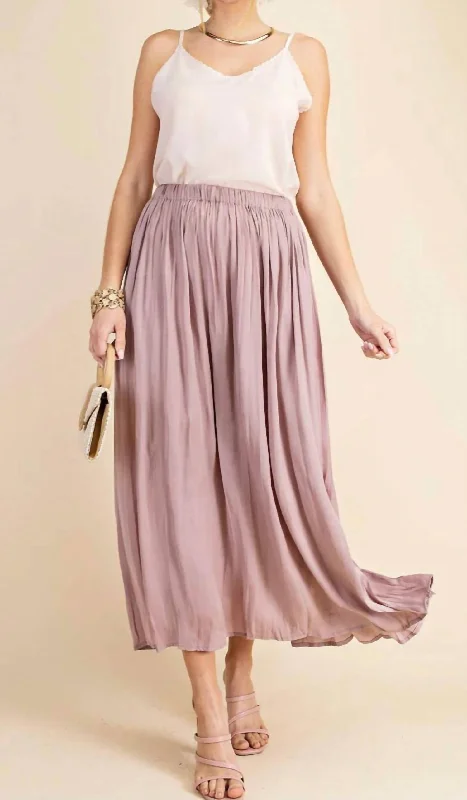 Eclectic Fashion Deep Side Slit A-Line Skirt In Mauve