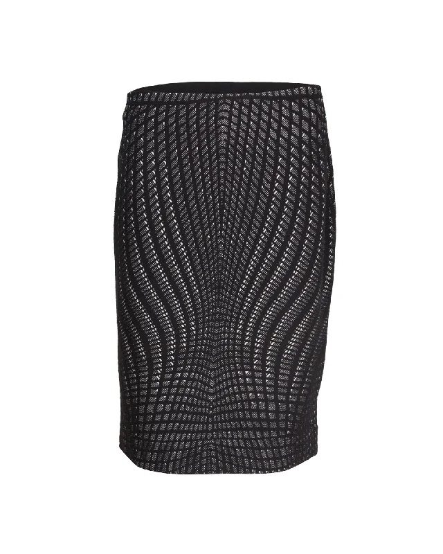 Versatile Outfits Diane Von Furstenberg Jacquard Pencil Skirt in Black Wool