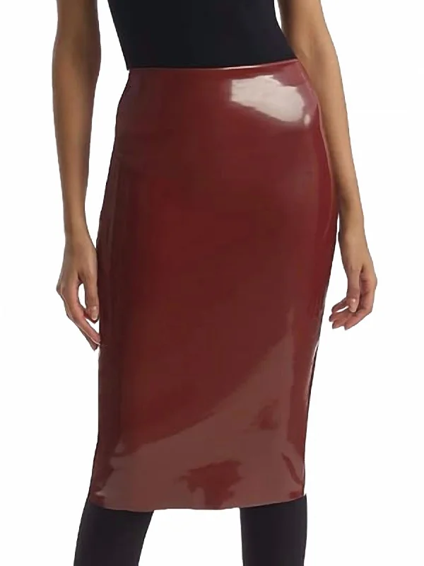 Buy More, Save More Faux Patent Leather Midi Skirt In Sienna