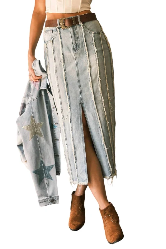 Casual Fashion Frayed Denim Skirt In Light Wash