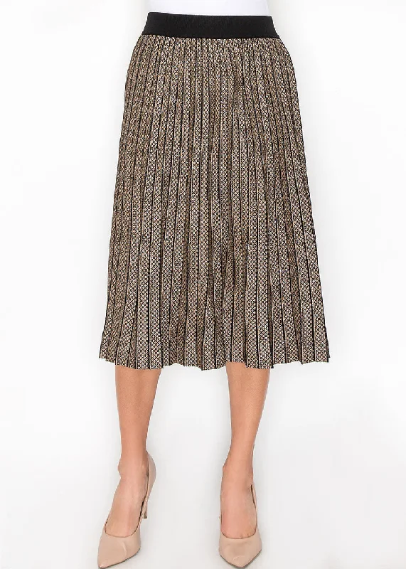 End of Season Sale Gold and Black Pleated A-Line Skirt