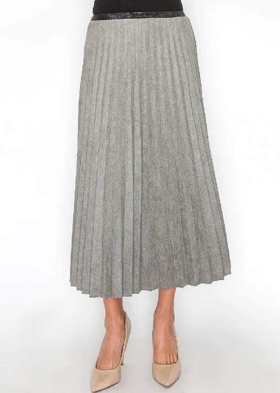 Everyday Wear Gray Suede Pleated A-Line Skirt