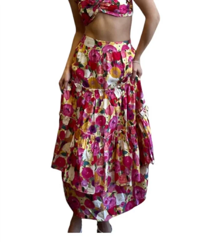 Casual Fashion Gypsy Maxi Skirt In Rose Multi