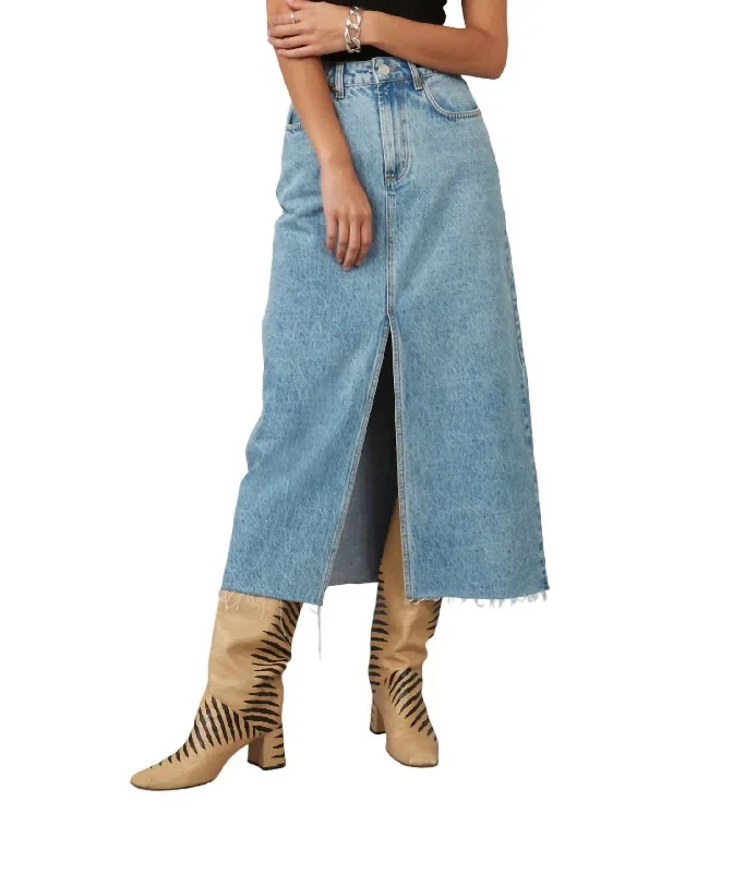 Casual Chic Clothing Halston Denim Maxi Skirt With Front Slit In Vintage Ice Blue