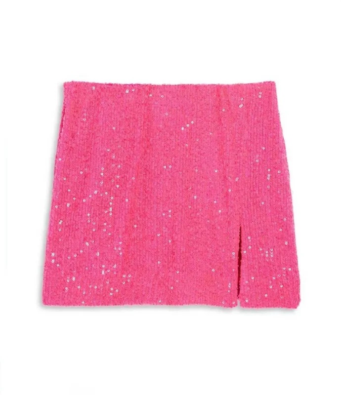 Trendy Street Style Junior Taylor Sequin Skirt In Neon Pink