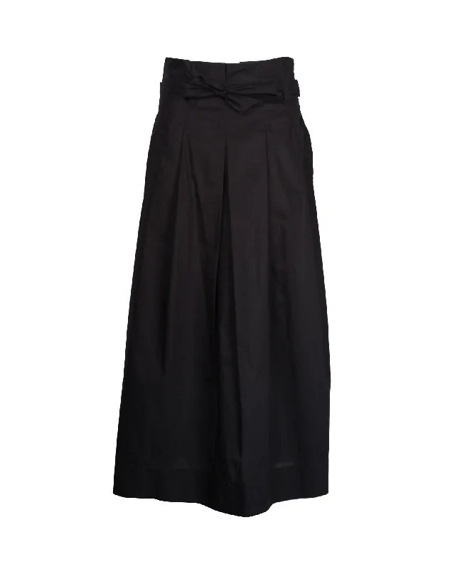 Trendy Street Style Max Mara Weekend Pleated Belted Maxi Skirt in Black Cotton