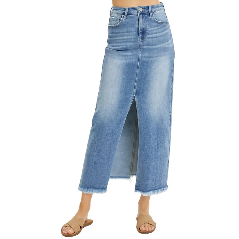 Hot Trends Midi-Maxi Denim Skirt In Medium Wash