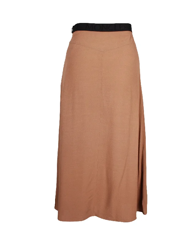 Imeless Style Moncler Flared A-Line Midi Skirt in Brown Viscose